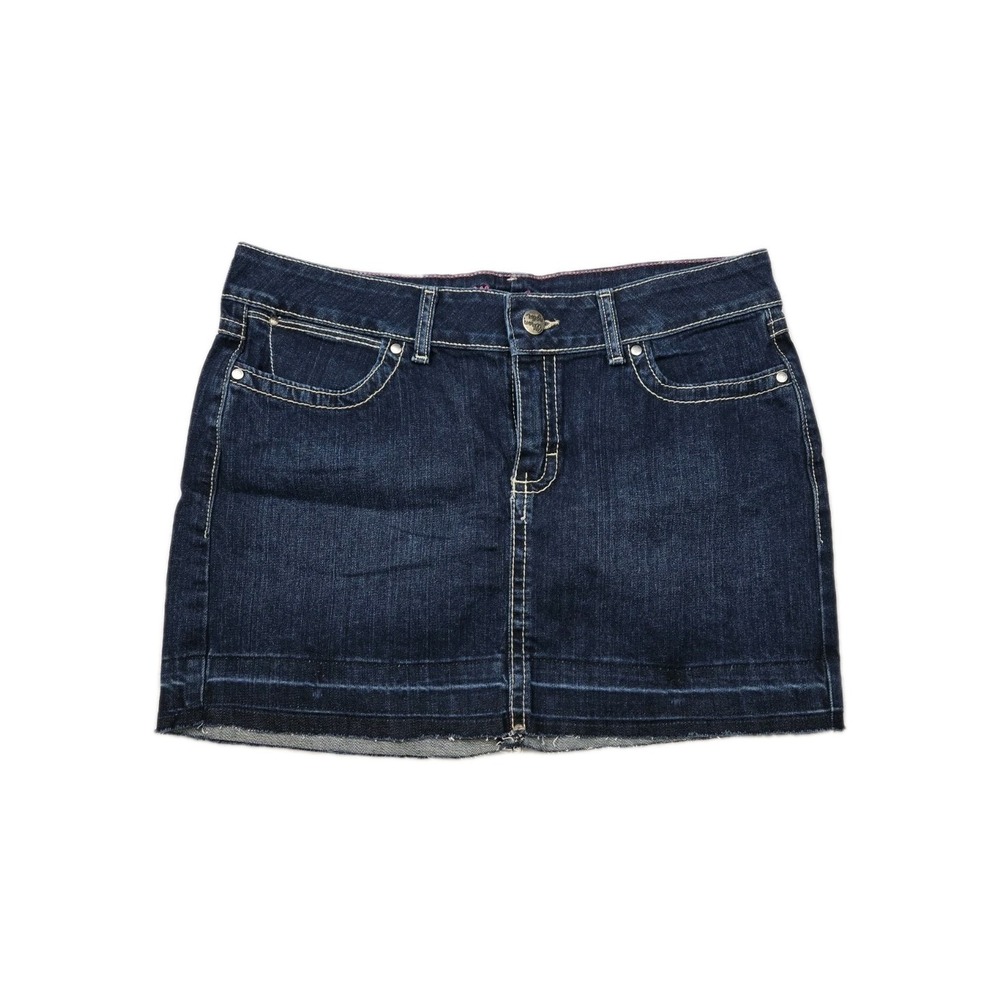 Wrangler Womens‎ Juniors Denim Mini Skirt Pockets Stretch Western  Unhemmed  11